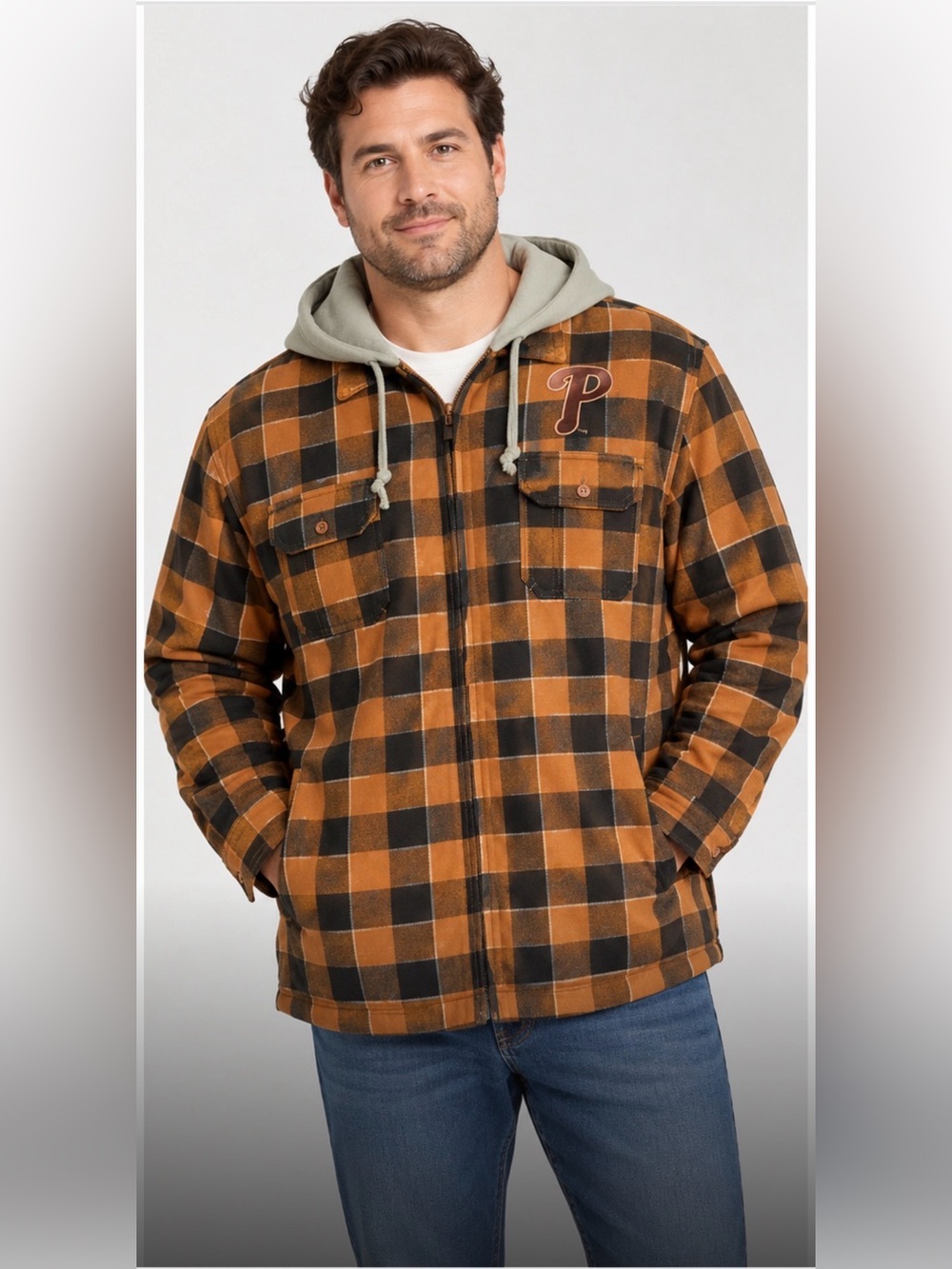 Stitches Philadelphia Phillies Checkered Hoodie Orange & Black Size XL NWT